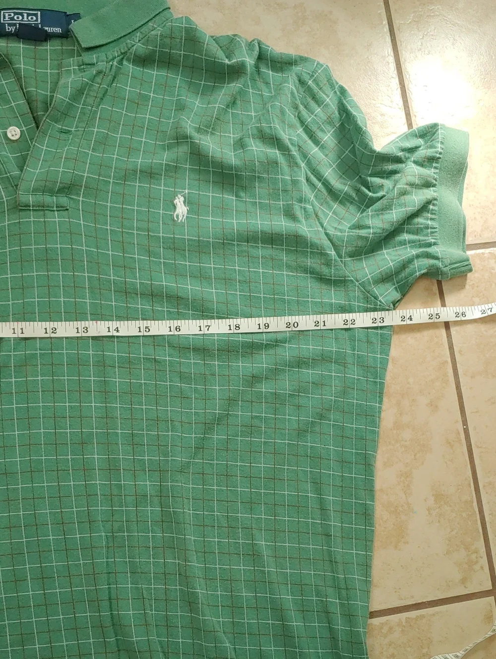 Vintage Polo Ralph Lauren Shirt Green Plaid Golf Polo Preppy Men's Size L